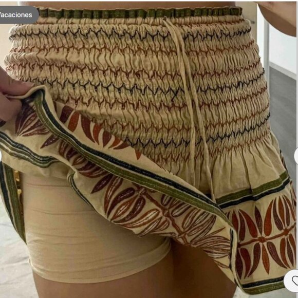 NEW Zara Boho Linen-Blend Embroidered Smocked Ruffle Mini Skort Skirt, Size XS - Picture 11 of 16